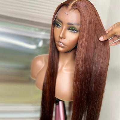 Reddish Brown 13x4/4x4 HD Transparent Lace Wig Straight Auburn Glueless Human Hair Wigs