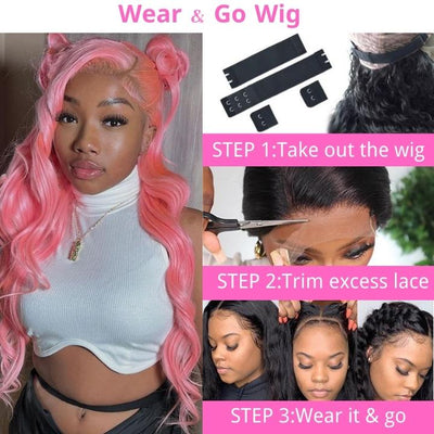 Funky Colored Wigs | Salmon Pink Color Straight/Body Wave Transparent Lace Front Color Wig Human Hair Wigs Stylish Young Cute Hairstyle 180% Density-GeetaHair