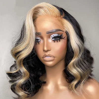 Body Wave Hair Short Bob Black Wig With Blonde Highlights Ombre Hair 13x4 Lace Front 4x4/5x5 Closure Human Hair Wig