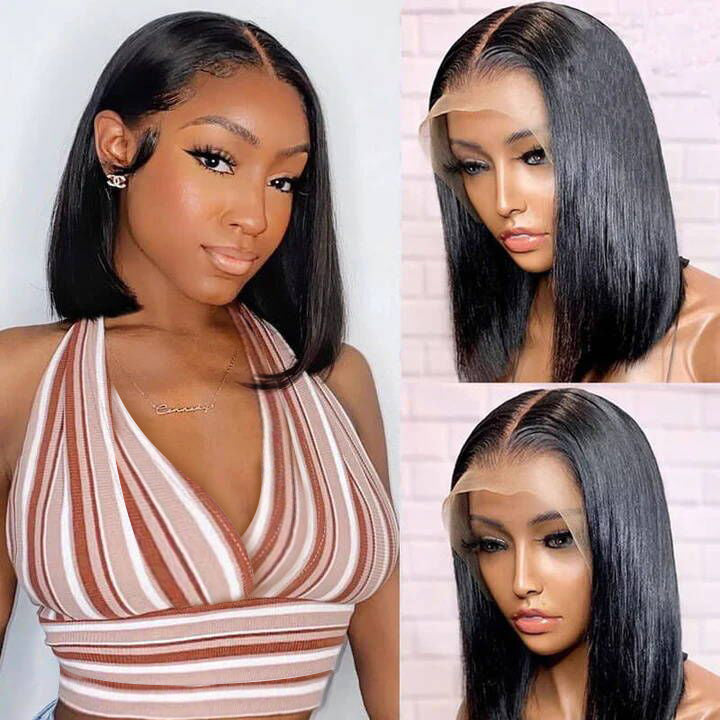 Short Straight Hair Lace Front Bob Wigs Pre Plucked Natural Hairline Glueless Real Human Hair Wig-Geeta Hair