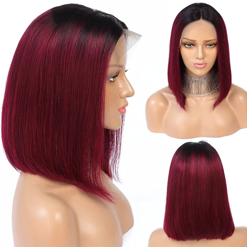 Short Straight Hair 1b/99j Colored Bob Wig Human Hair Lace Front Wigs-GeetaHair