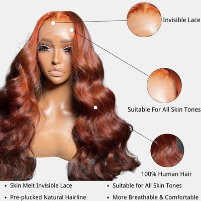 Money Piece Highlight Light Orange 13x4/4x4 Transparent Lace Front Wig Skunk Stripe Body Wave Lace Color Wig-Geeta Hair
