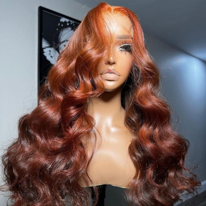 Money Piece Highlight Light Orange 13x4/4x4 Transparent Lace Front Wig Skunk Stripe Body Wave Lace Color Wig-Geeta Hair