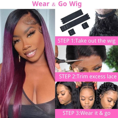 Funky Colored Wigs | Smokey Deep Purple 13x4 Lace Front Straight Wig With Black Roots Ombre Colored HD Lace Human Hair Wigs-Geeta Hair