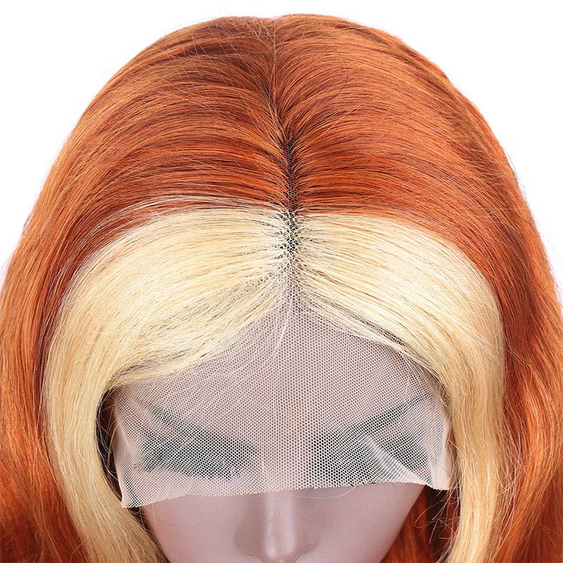 Ginger Color With #613 Blonde Streaks Skunk Stripe Wig Straight Hair Colored Wig Tranparent Lace Frontal 100% Virgin Human Hair Wig-Geeta Hair