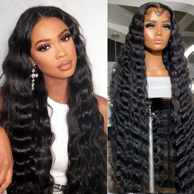 40 Inch Long Black Hair Loose Deep Wave HD Lace Front Wig Super Long Length Human Hair Wigs For Women
