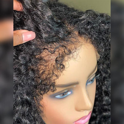 Type 4C Natural Edges Curly Free Parting 13x4 Invisible Lace Front Wig With Kinky Baby Hairline-Geeta Hair