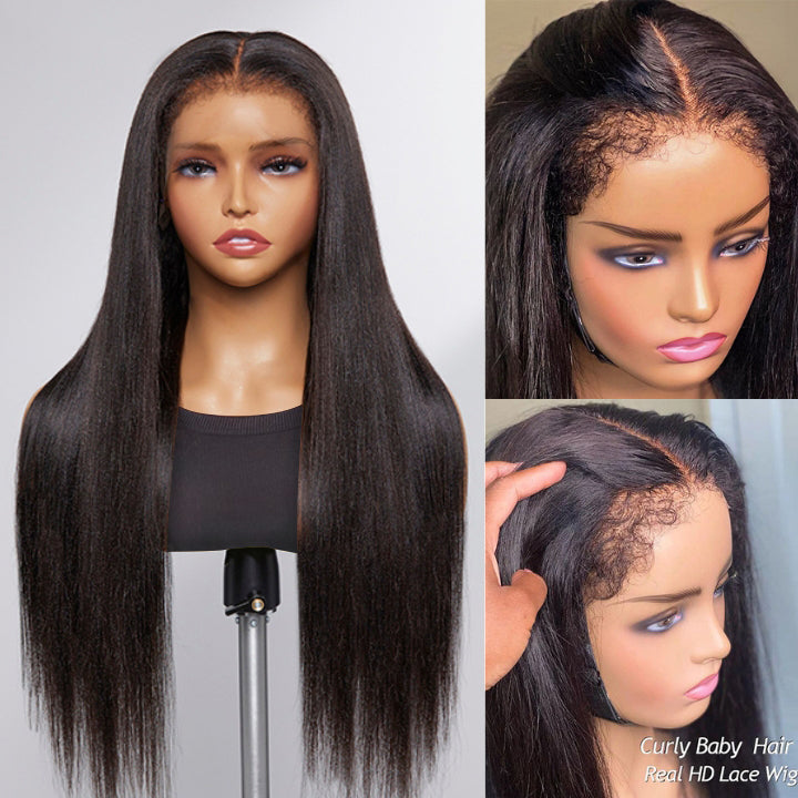 Type 4C Natural Edges Straight 13x4 Undetectable Lace Front Wig   With Kinky Baby Hairline-Geeta Hair