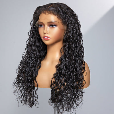 Type 4C Natural Edges Water Wave Free Parting 13x4 Invisible Lace Front Wig With Kinky Baby Hairline-Geeta Hair