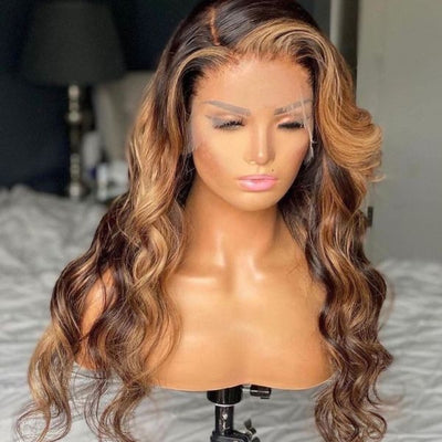 Geetahair HD Lace Honey Blonde Highlight Body Wave Wig Undetectable Clear Lace Human Hair With Baby Hair