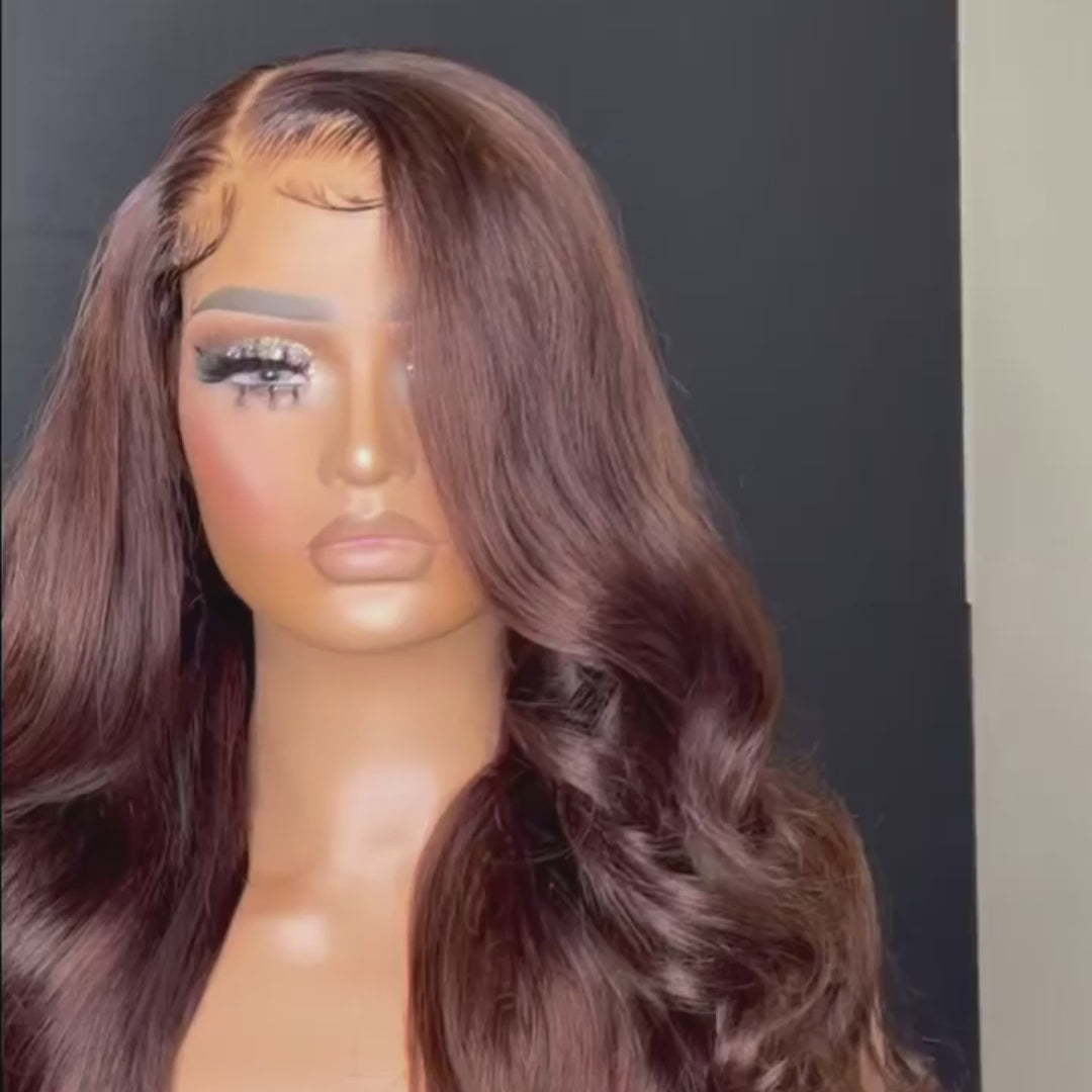Chocolate Brown Transparent Lace Front Human Hair Wig Pre Plucked Body Wave Glueless Wig