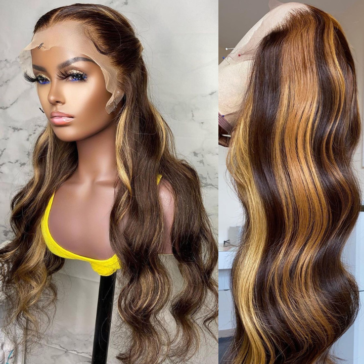 Body Wave Hair Honey Blonde Highlight 13x4 Hd Transparent Lace Front Wig 100% Virgin Human Hair Wig-Geeta Hair