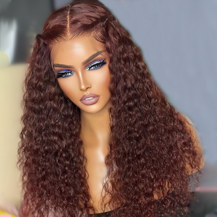 Reddish Brown Spanish Curly 13x4 HD Lace Front Wig Colored HD Transparent Lace Curly Human Hair Wigs