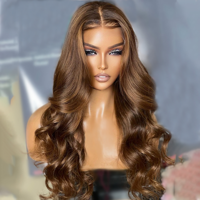 Geeta 13x4 Lace Front Body Wave Brown Wig Glueless HD Lace Human Hair Wigs Preplucked Long Wigs