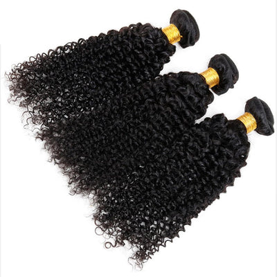 GeetaHair Black Curly Hair 3 Bundles with 4x4 Lace Closure 100% Virgin Human Hair Weave - GeetaHair