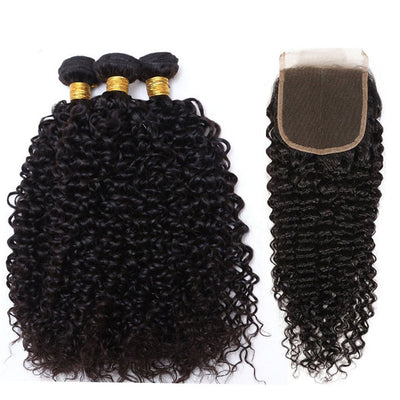 GeetaHair Kinky Curly Hair 3 Bundles with 4x4 Lace Closure 100% Remi Human Hair Soft Shiny Wave Hair - GeetaHair