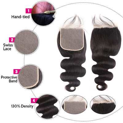 GeetaHair Body Wave Hair 3 Bundles With 4x4 Lace Closure Unprocessed Human Virgin Hair - GeetaHair