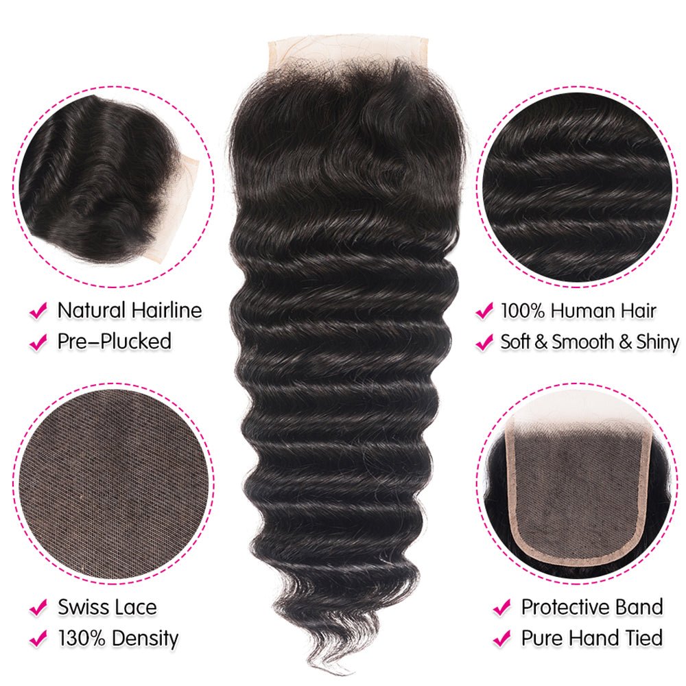 GeetaHair Loose Deep Wave 3 Bundles With 4x4 Lace Closure 100% Virgin Human Hair - GeetaHair
