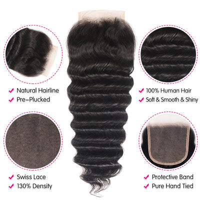 GeetaHair Loose Deep Wave 3 Bundles With 4x4 Lace Closure 100% Virgin Human Hair - GeetaHair