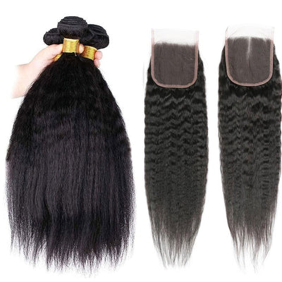 Geeta Hair Kinky Straight 3 Bundles With 4x4 Lace Closure Virgin Human Hair - GeetaHair