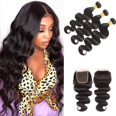 GeetaHair Body Wave Hair 3 Bundles With 4x4 Lace Closure Unprocessed Human Virgin Hair - GeetaHair
