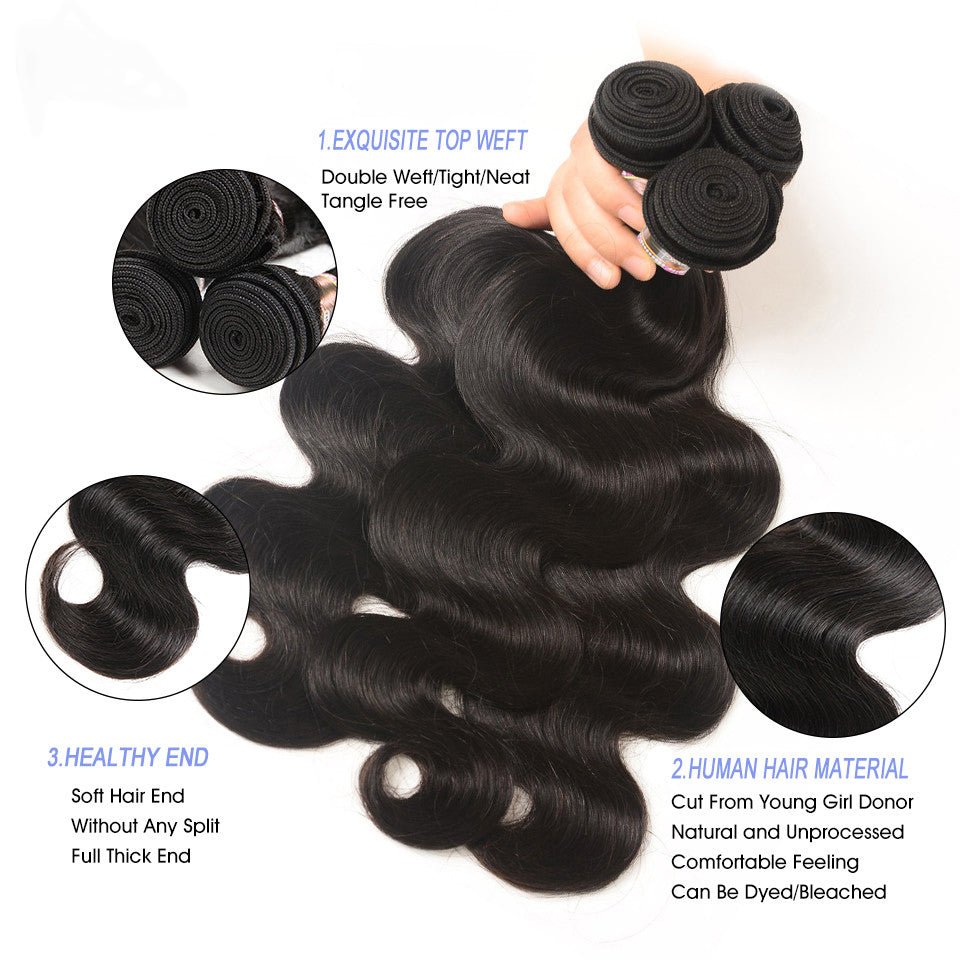 GeetaHair Body Wave Hair 3 Bundles With 4x4 Lace Closure Unprocessed Human Virgin Hair - GeetaHair
