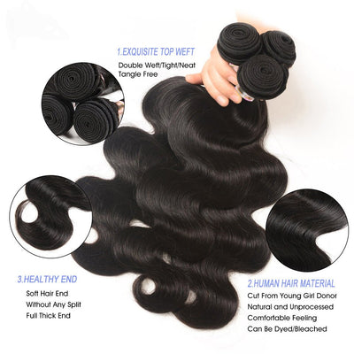 GeetaHair Body Wave Hair 3 Bundles With 4x4 Lace Closure Unprocessed Human Virgin Hair - GeetaHair