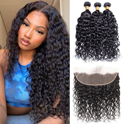 Geetahair Water Wave Hair 3 Bundles With 13x4 Lace Frontal 100% Virgin Human Hair Extensions - GeetaHair