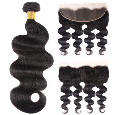 GeetaHair Body Wave 13x4 Frontal Natural Color With 3 Bundles 100% Human Hair - GeetaHair