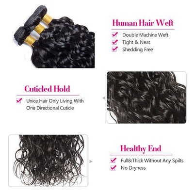 Geetahair Water Wave Hair 3 Bundles With 13x4 Lace Frontal 100% Virgin Human Hair Extensions - GeetaHair