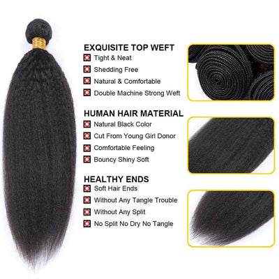 GeetaHair Kinky Straight Hair 3 Bundles With 13x4 Lace Frontal 100% Unprocessed Human Hair - GeetaHair