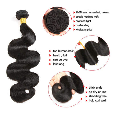 GeetaHair Body Wave 13x4 Frontal Natural Color With 3 Bundles 100% Human Hair - GeetaHair