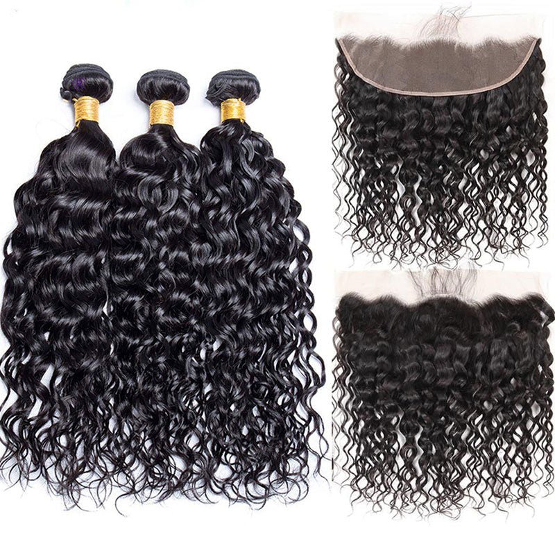 Geetahair Water Wave Hair 3 Bundles With 13x4 Lace Frontal 100% Virgin Human Hair Extensions - GeetaHair