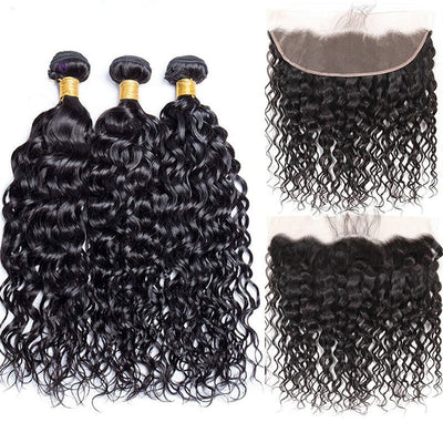 Geetahair Water Wave Hair 3 Bundles With 13x4 Lace Frontal 100% Virgin Human Hair Extensions - GeetaHair