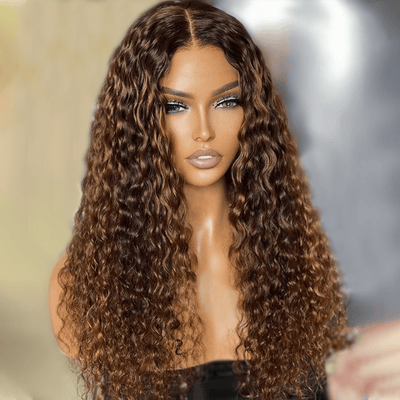 Geeta Honey Blonde Highlight Spanish Curly HD Lace Front Wig Glueless Curly Human Hair Wigs Highlights Brown Wig - GeetaHair