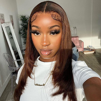 Ombre Brown 13x4/4x4 Hd Transparent Layered Straight Wig Pre Plucked Natural Hairline Human Hair Wigs - GeetaHair