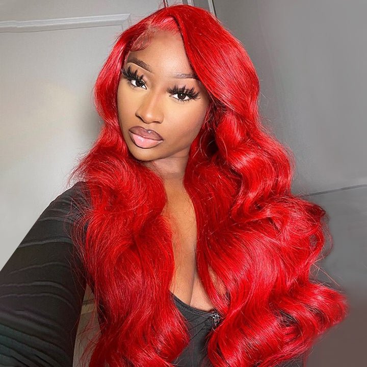 Red Body Wave HD Lace Front Wig Colored Glueless Pre Plucked Nature Hairline Human Hair Wigs - GeetaHair