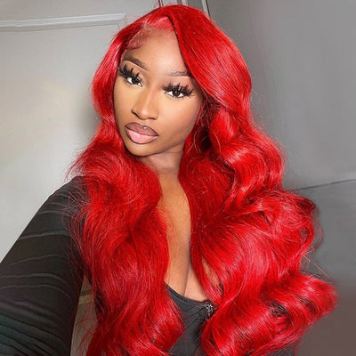 Red Body Wave HD Lace Front Wig Colored Glueless Pre Plucked Nature Hairline Human Hair Wigs - GeetaHair