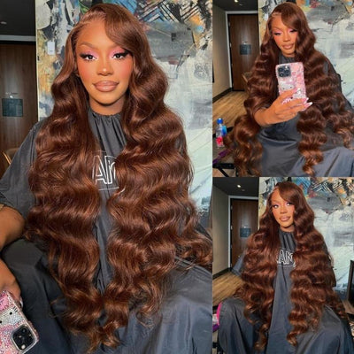 Funky Colored Wigs | Glueless 13x4/6x4.5 Chestnut Brown Body Wave HD Transaparent Pre Cut Lace Human Hair Wigs With Breathable Cap Air Wig - Geeta Hair - GeetaHair