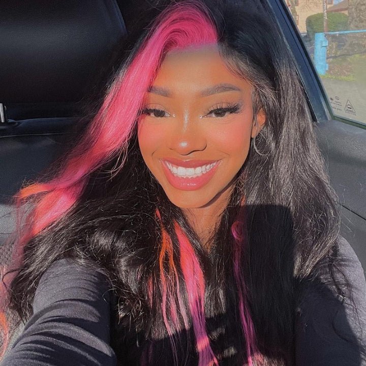 Skunk Stripe Peach Pink Straight 13x4 Lace Frontal Wig Invisible Transparent Lace Human Hair Wigs - GeetaHair - GeetaHair