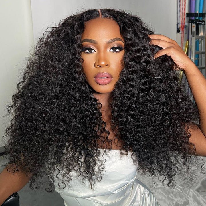 Natural Hairline 300% High Density Curly Lace Front Wig Medium Length 13x4 Water Curly HD Transparent Lace Human Hair Wigs - GeetaHair