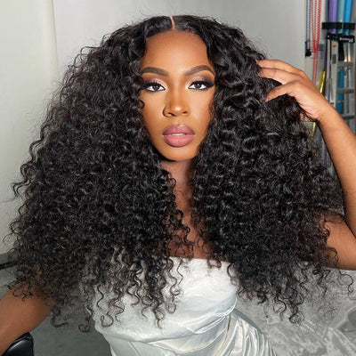 Natural Hairline 300% High Density Curly Lace Front Wig Medium Length 13x4 Water Curly HD Transparent Lace Human Hair Wigs - GeetaHair