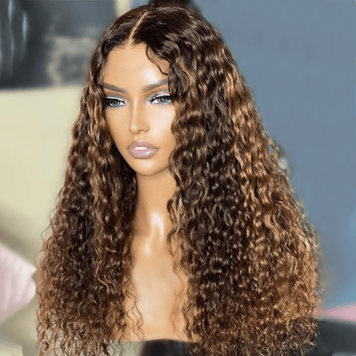 Geeta Honey Blonde Highlight Spanish Curly HD Lace Front Wig Glueless Curly Human Hair Wigs Highlights Brown Wig - GeetaHair