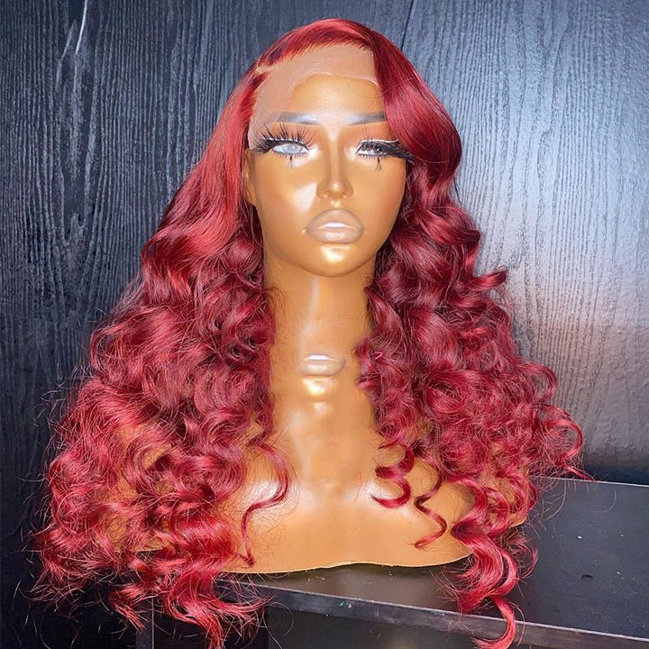 Burgundy Loose Deep Wave Lace Front Wig 99j HD Lace Human Hair Wigs - GeetaHair