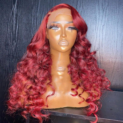 Burgundy Loose Deep Wave Lace Front Wig 99j HD Lace Human Hair Wigs - GeetaHair