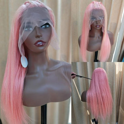 Funky Colored Wigs | Highlight Pink With 613 Blonde Transparent Lace Front Wig Straight Highlights Trendy Color Human Hair Wigs - Geeta Hair - GeetaHair