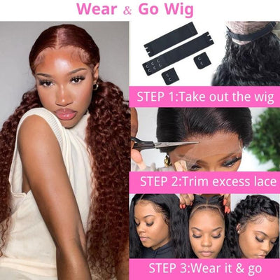 Reddish Brown Jerry Curly 13x4 HD Lace Front Wig Auburn Transparent Lace Human Hair Wigs - GeetaHair