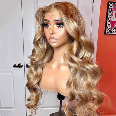 Blonde Ombre Hair Body Wave Lace Front Wig Colored Pre Plucked Glueless Hd Lace Human Hair Wigs - GeetaHair