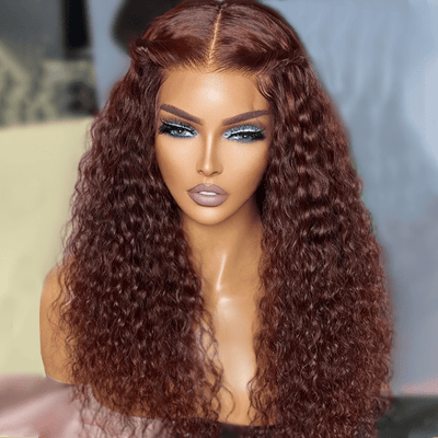 Reddish Brown Spanish Curly 13x4 HD Lace Front Wig Colored HD Transparent Lace Curly Human Hair Wigs - GeetaHair