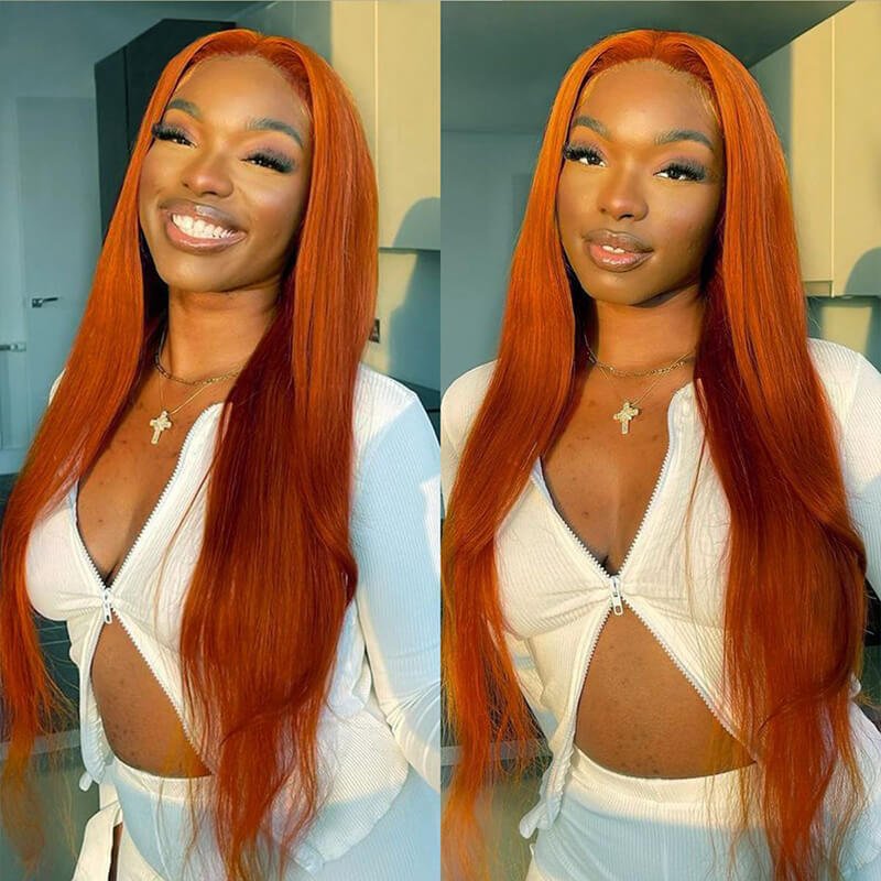 Ginger Color HD Lace Wig Glueless 13x4 Lace Front Wig Straight Hair 4x4 Lace Closure Wig 150% & 180% Density 100% Human Hair Wig - Geeta Hair - GeetaHair